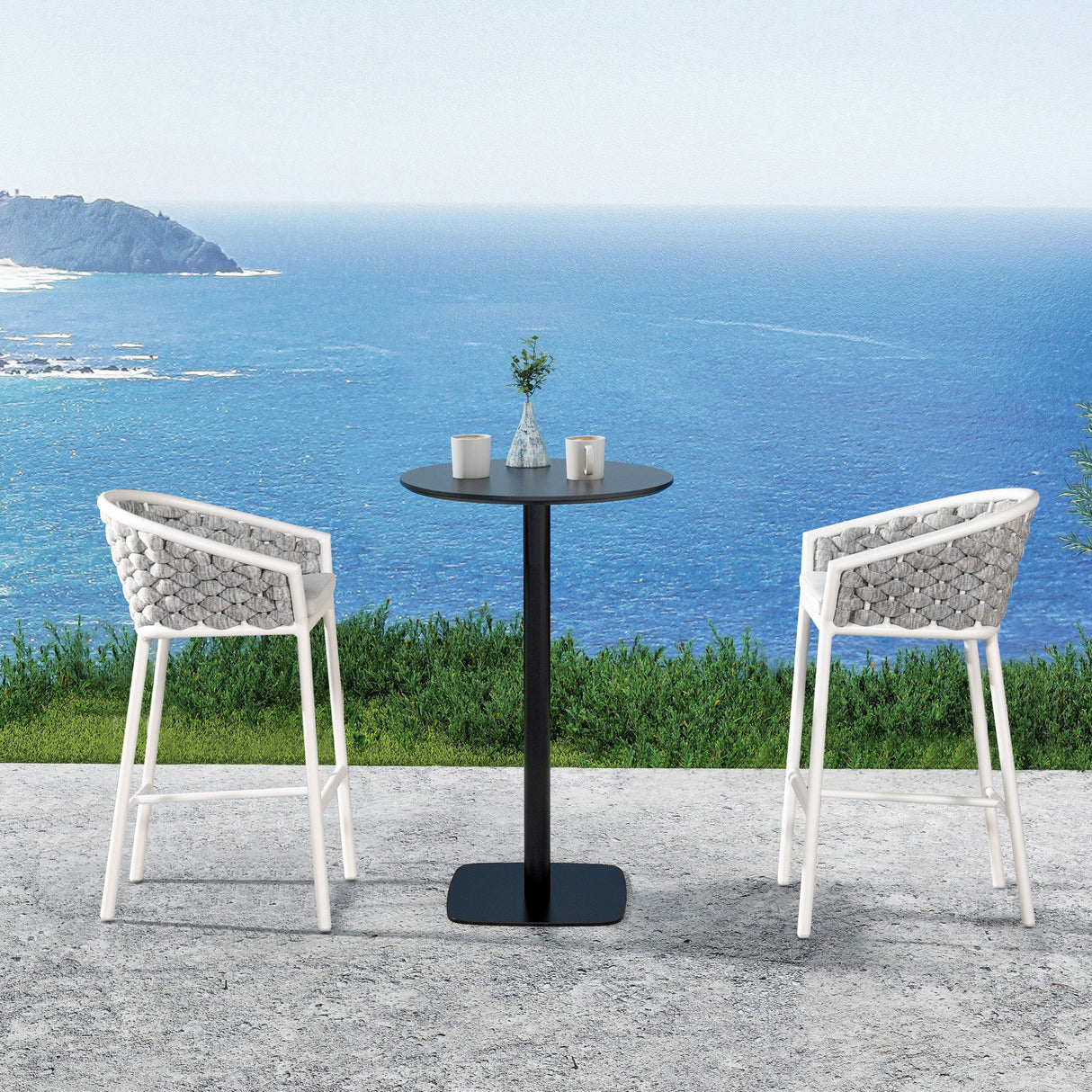 Rowan - Rope Barrel Low Back Patio Counter Stool (Set of 2) - Optic White by Jennifer Taylor Home | Bel Furniture