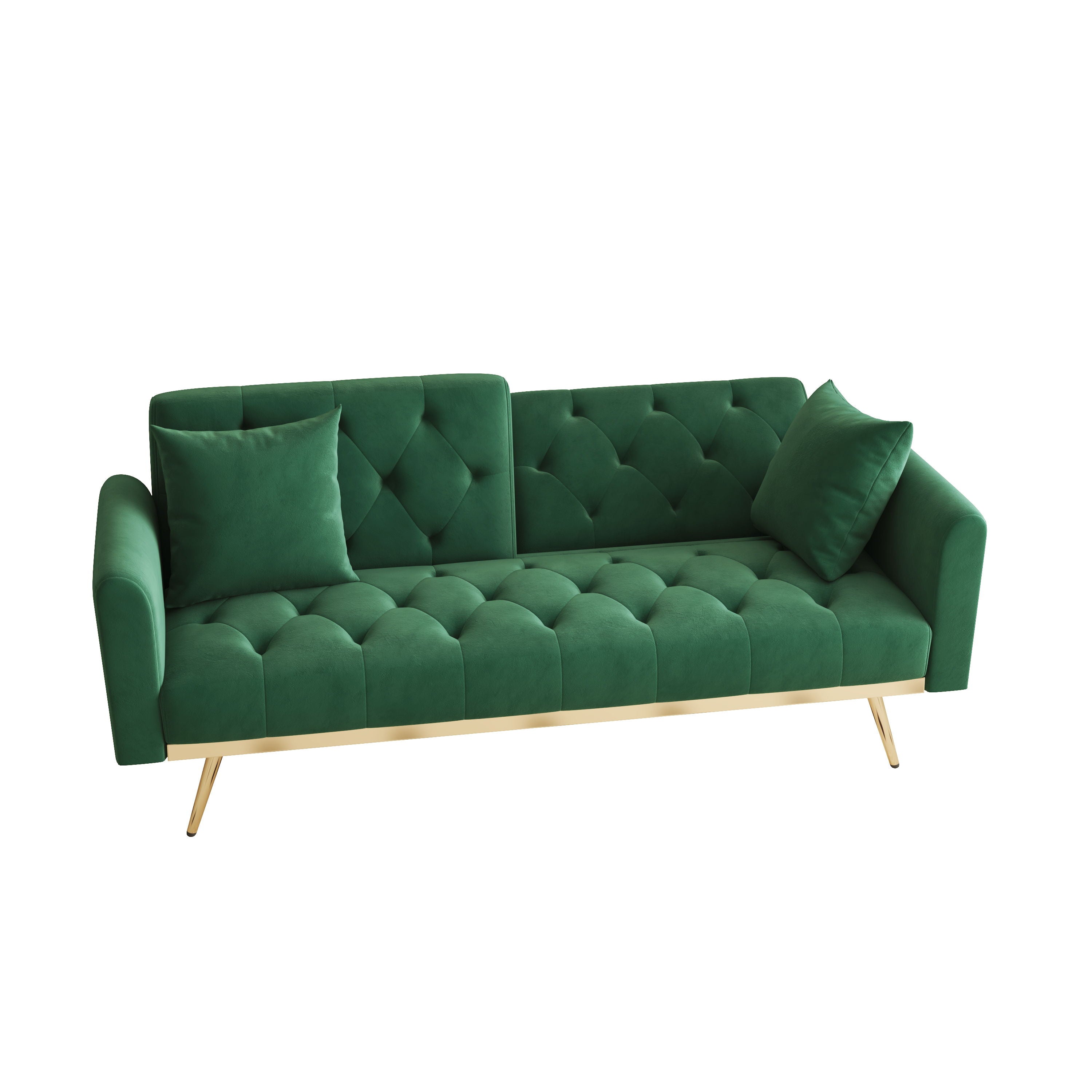 Velvet Nail Head Sofa Bed With Throw Pillow And Midfoot