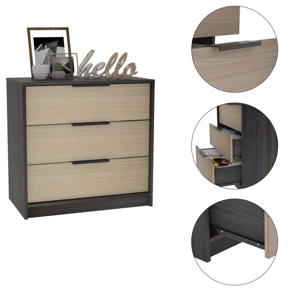 Three Drawer Dresser - Black / Light Oak