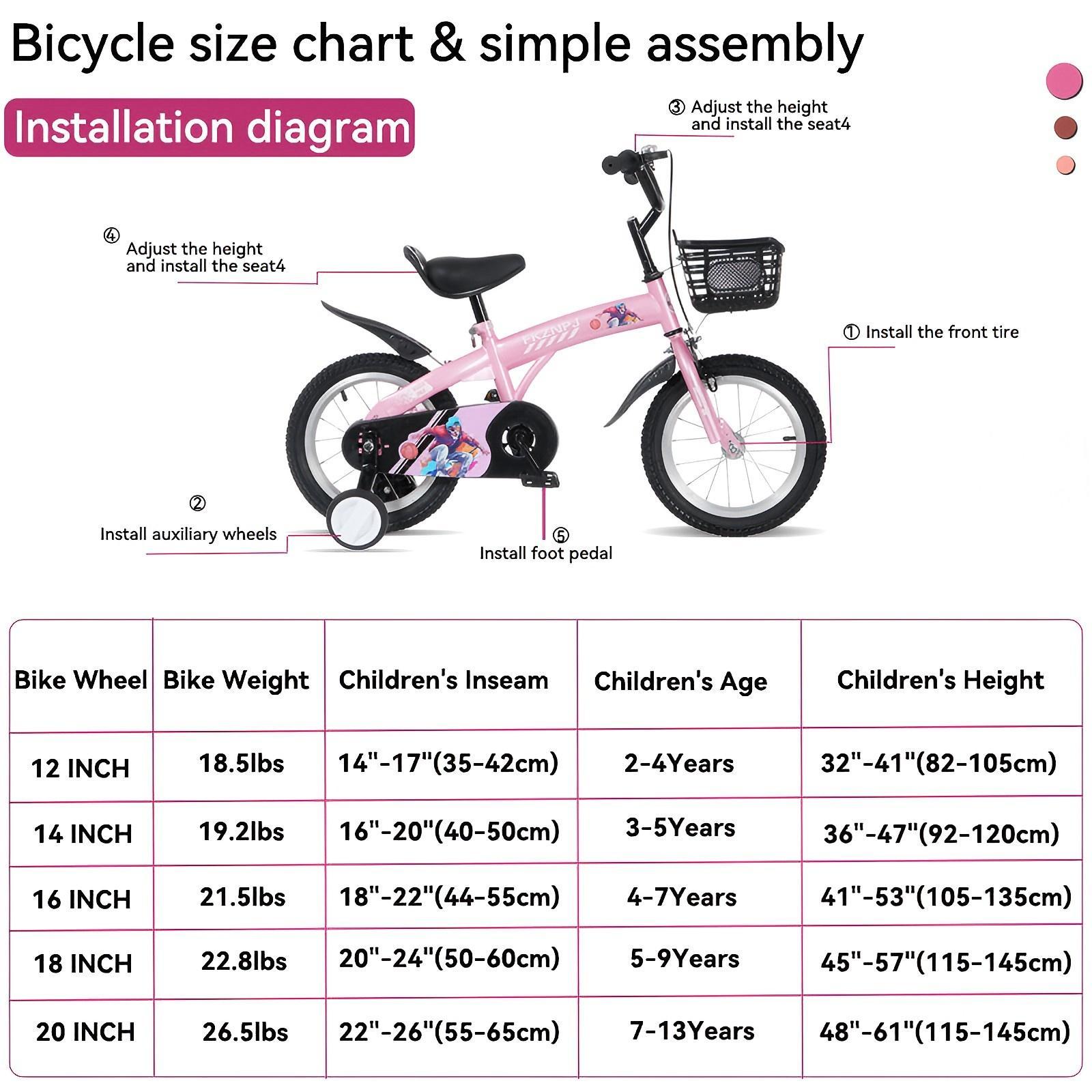 Fkznpj - 16" Sporty Kids Bike With Training Wheels And Stand Adjustable Saddle Suitable For Boys And Girls Aged 4 - 8 Years Tall Height 41 - 46" Available In A Variety Of Colors