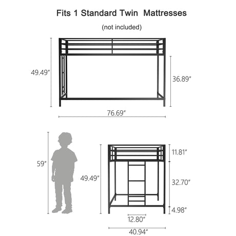 Adam - Twin Loft Bunk - Black - view 11