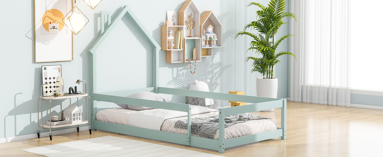 Wood Bed With House Shaped Headboard Floor Bed With Fences