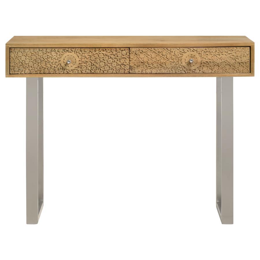 Draco - 2-Drawer Console Table Hand Carved Details - Natural by CoasterEveryday | Bel Furniture