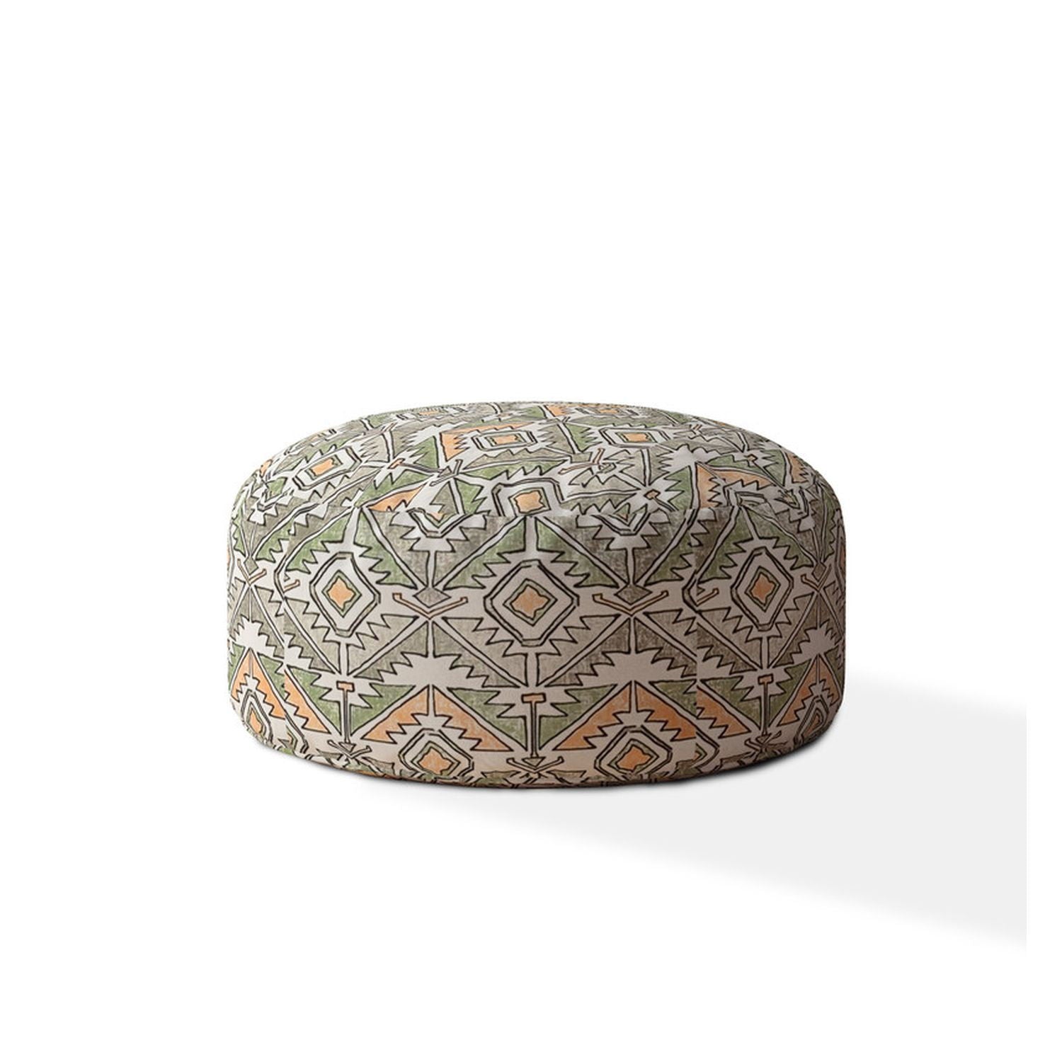 Cotton Round Damask Pouf Ottoman - Orange