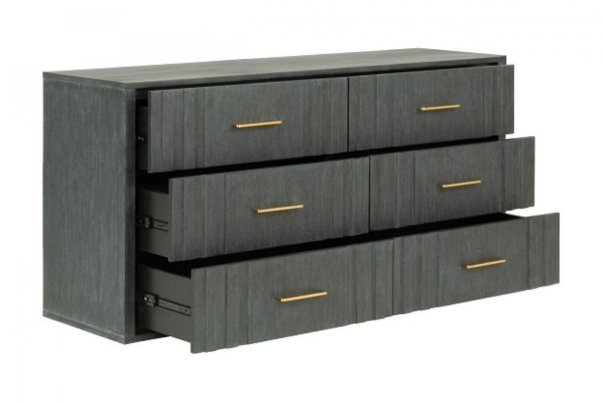 Solid Wood Six Drawer Dresser - Dark Gray