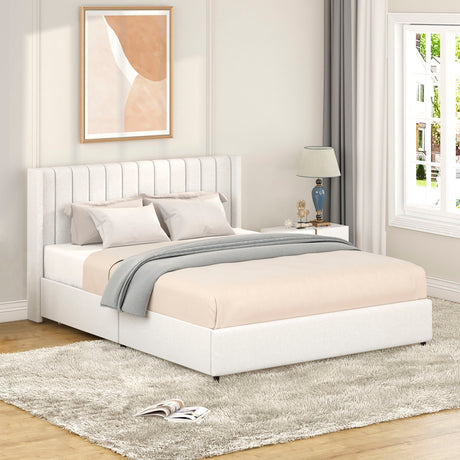 Anda - Boucle Upholstered Platform Bed With Patented Drawers Storage - Ivory - view 16