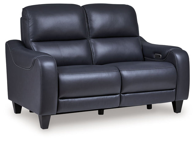 Mercomatic - Power Reclining Loveseat With Adj Headrest Blue by Signature Design by Ashley® | Bel Furniture