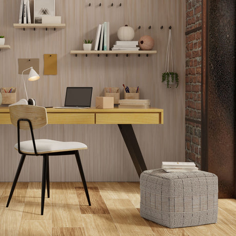 Elmer - Square Woven Pouf - Natural / Gray by Simpli-Home | Bel Furniture