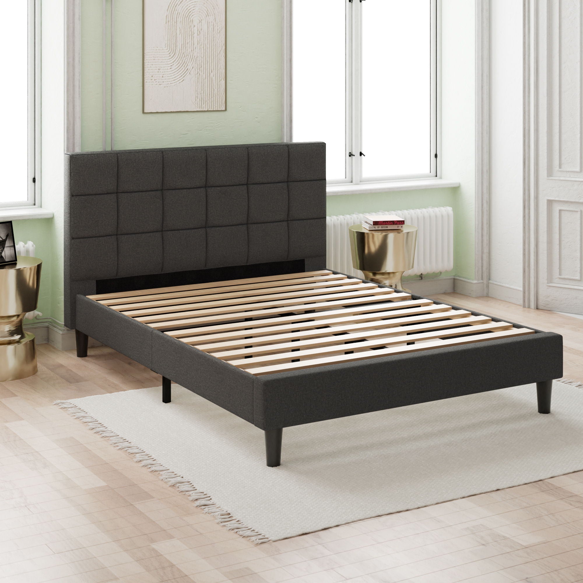 Upholstered Platform Bed Square Stitch