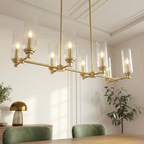 Willow - 8 Lights Island With Clear Ribbed Pendant Lamp Satin - Antique Brass / Clear / Gold - view 7