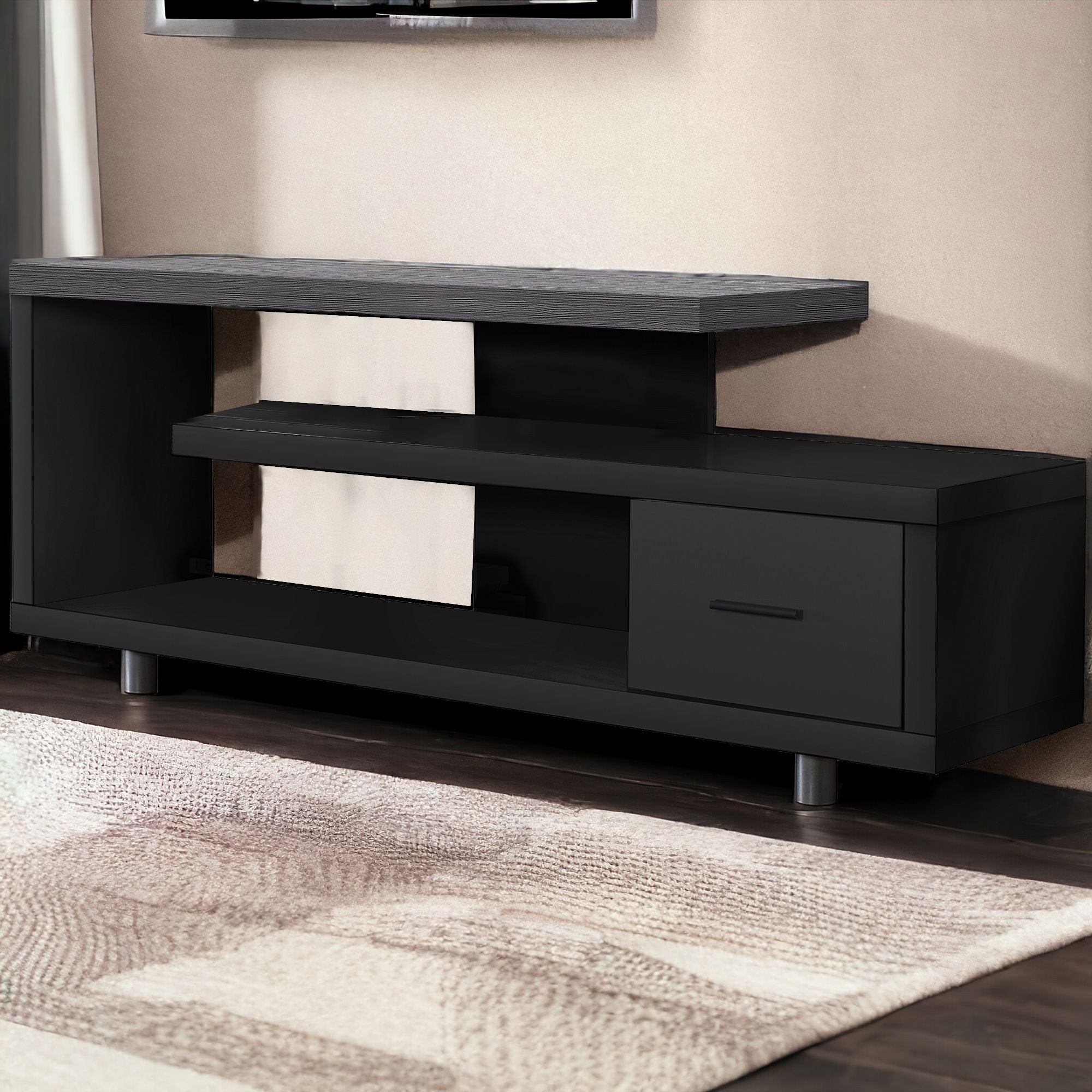 TV Stand Open Shelving - Black / Gray