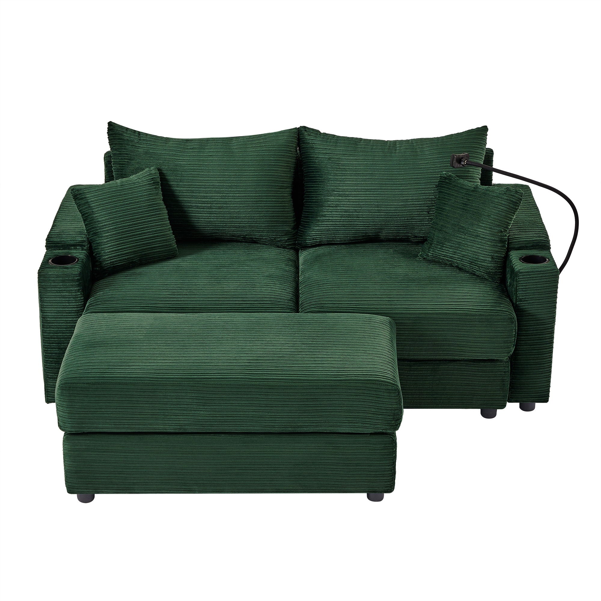 Modern Style Loveseat Sofa Sectional Sofa Couch With Storage Space, A Movable Ottoman, Two USB Ports, Two Cup Holders, A Phone Holder For Living Room