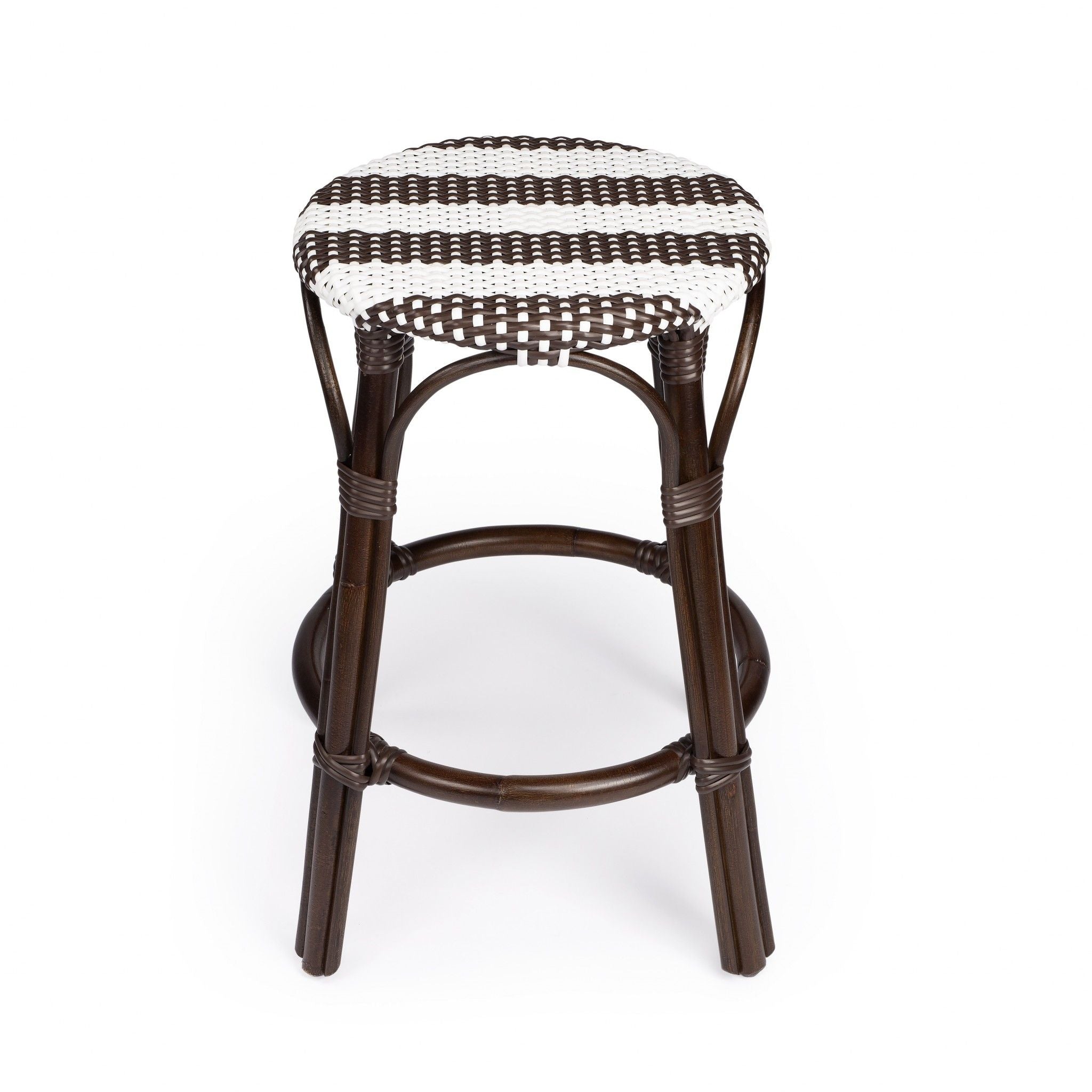 Rattan Backless Counter Height Bar Chair - Dark Brown / White