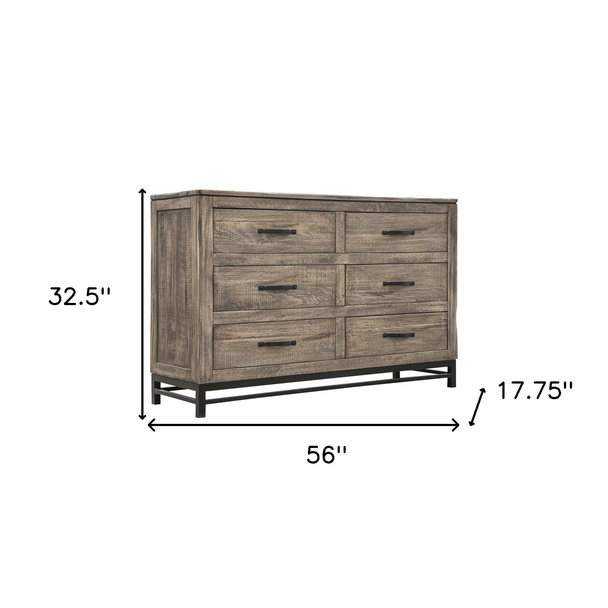 Solid Wood 6 Drawer Double Dresser - Brown