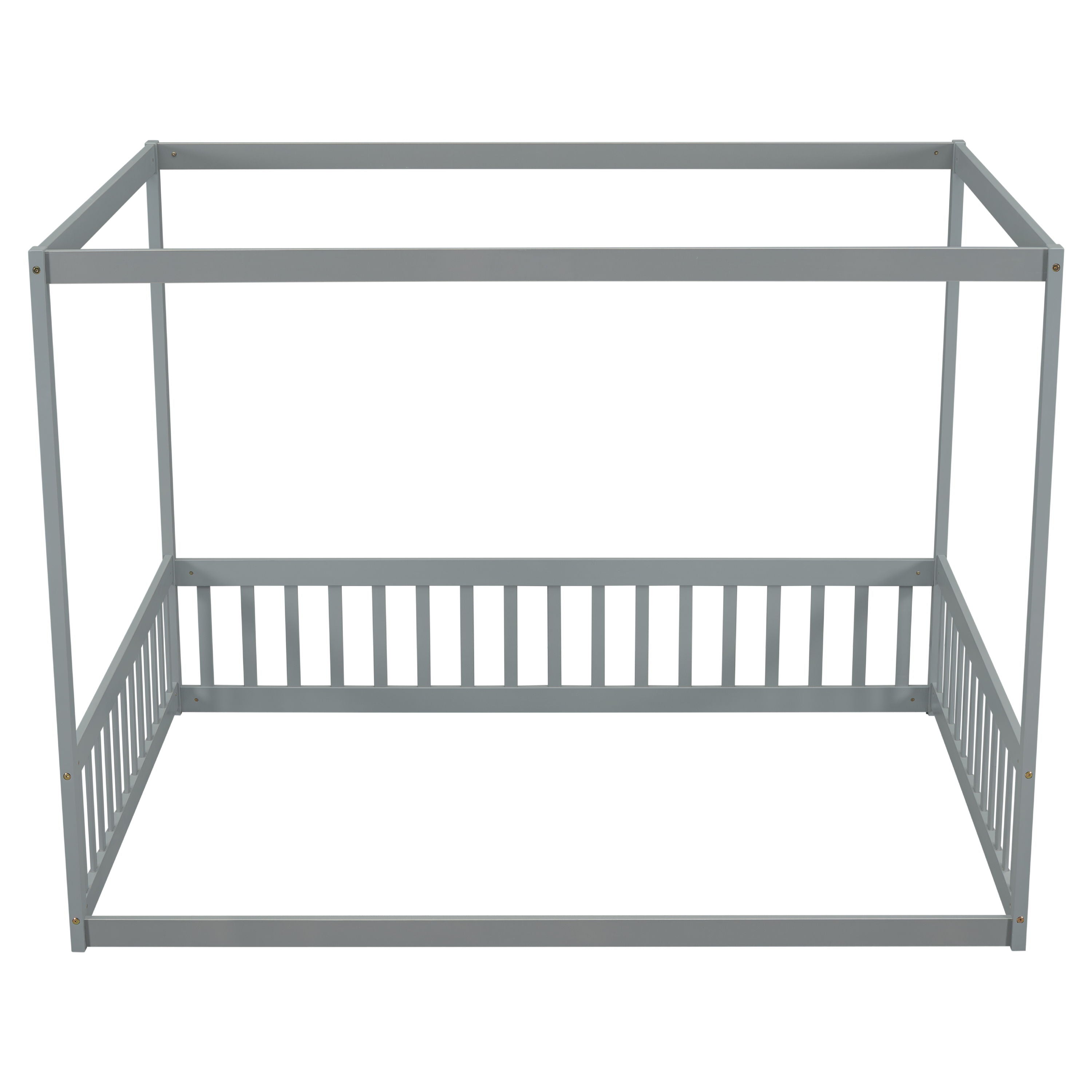 Canopy Frame Floor Bed With Fence, Guardrails