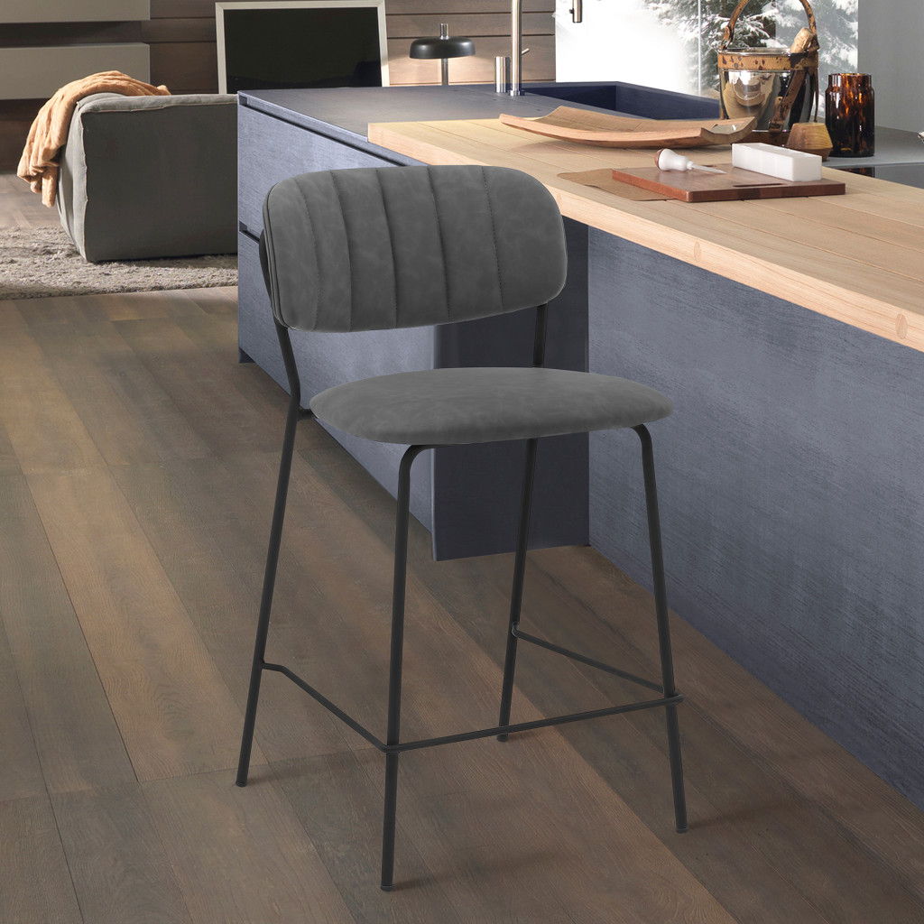 Iron Counter Height Bar Chair - Gray / Black