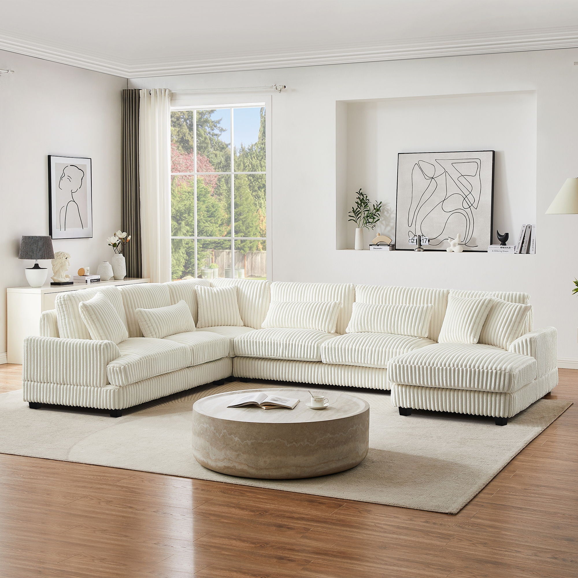 Oversized Sectional Sofa U - Shaped Sofa Couch Modern Sofa Upholstered In Soft Corduroy With A Chaise Lounge For Living Room