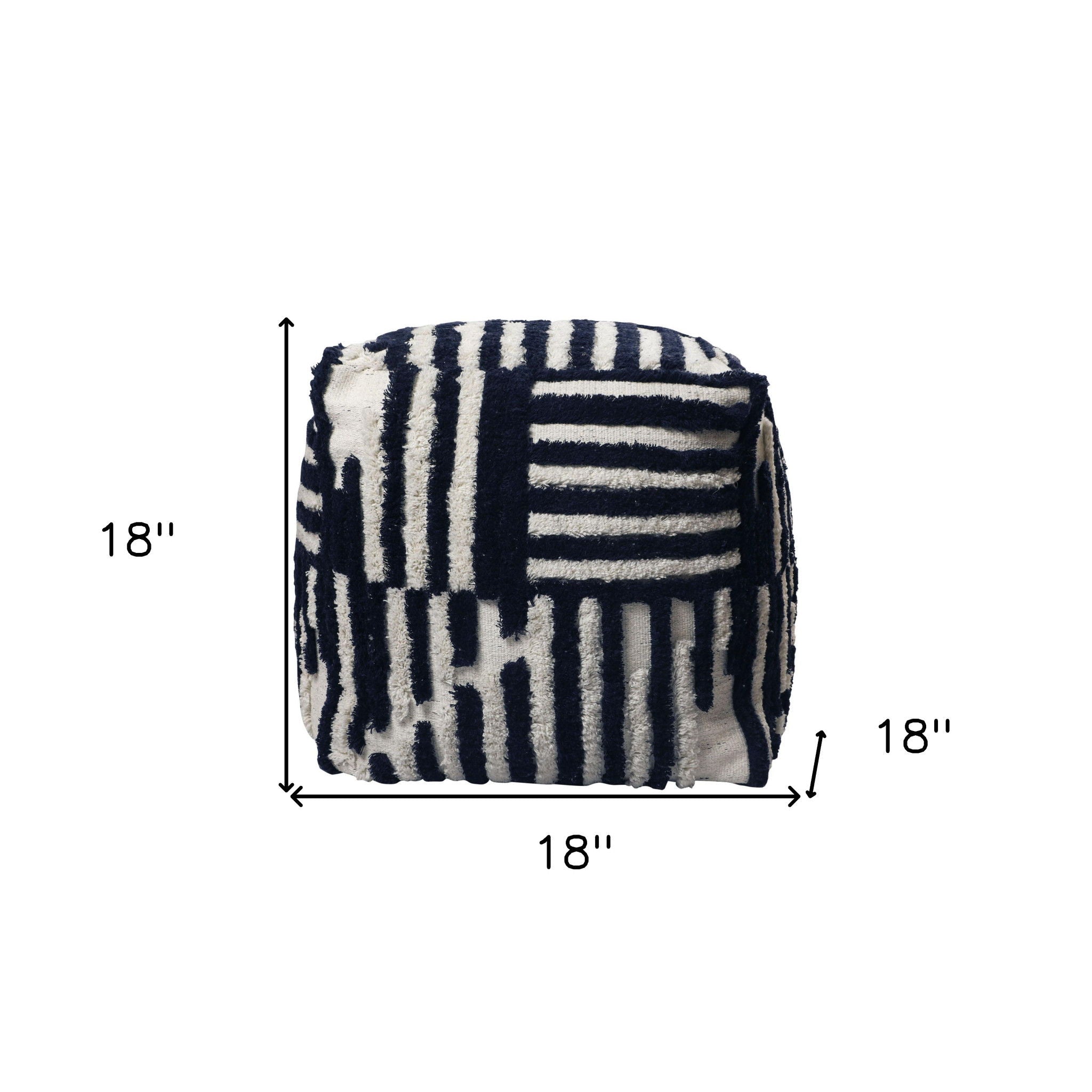 Cotton Cube, Striped Pouf Ottoman - Blue