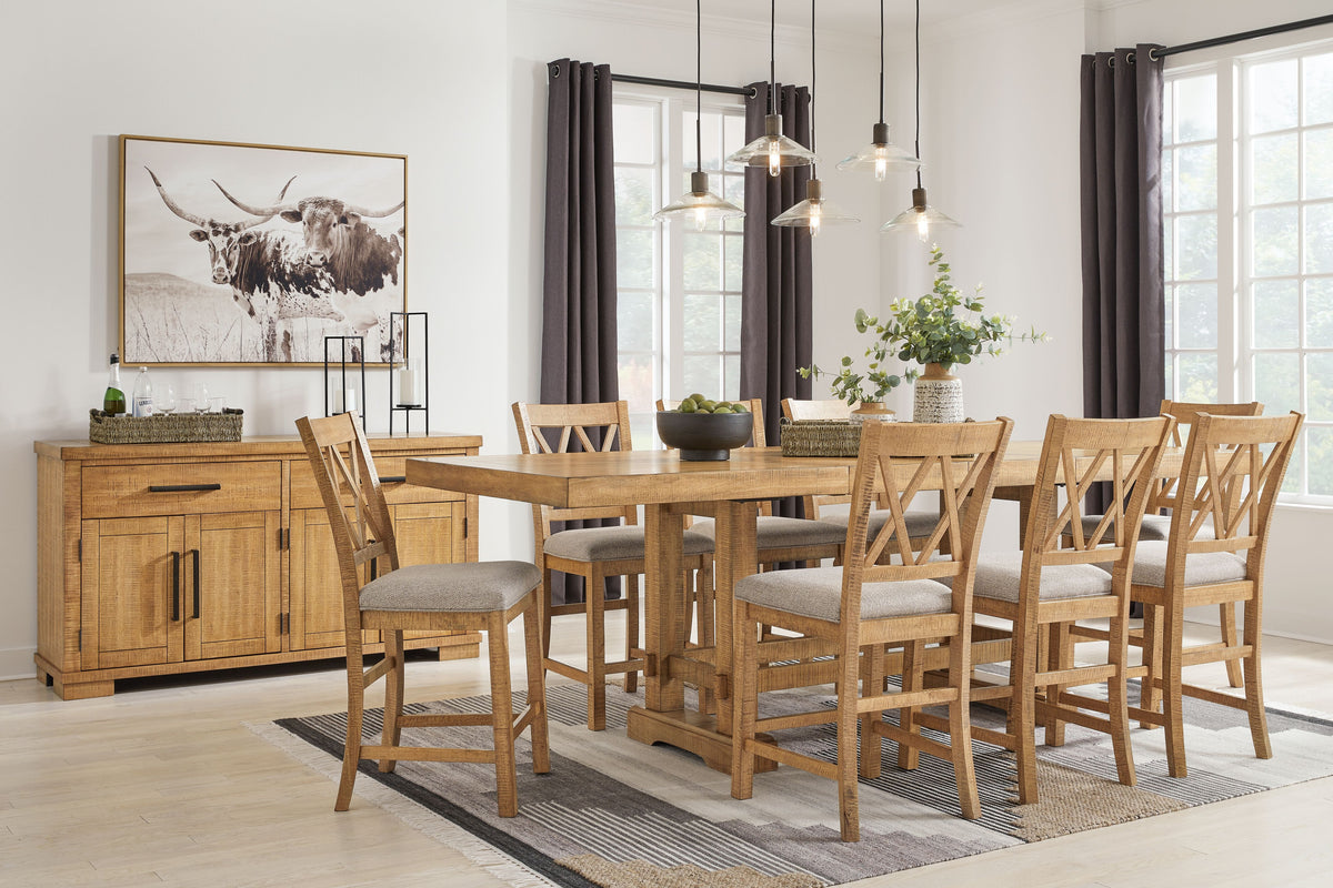 Havonplane - Counter Dining Set Light Brown 10 Pc. Table, 8 Barstools, Server by Signature Design by Ashley® | Bel Furniture