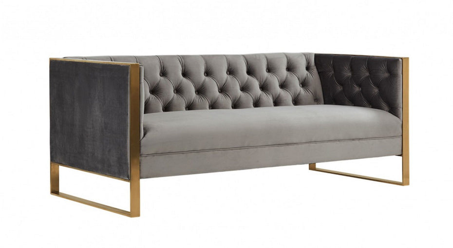 Velvet Sofa & Gold Legs - Gray