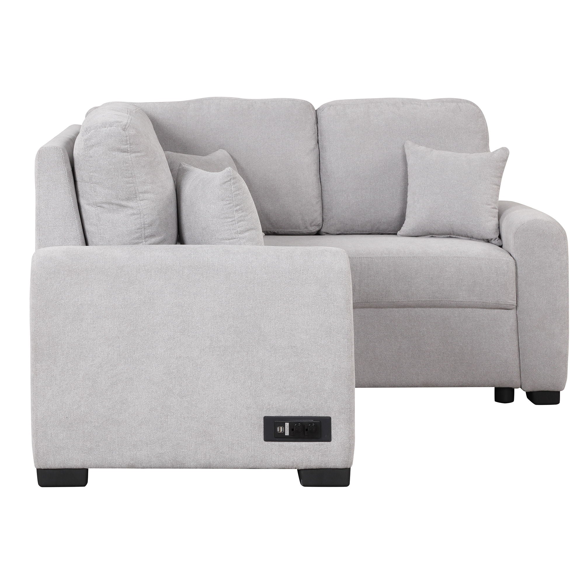 Sectional Sleeper Sofa With USB Charging Port And Plug Outlet, Pull-Out Sofa Bed With 3 Pillows, L-Shape Chaise For Living Room, Small Apartment - Gray