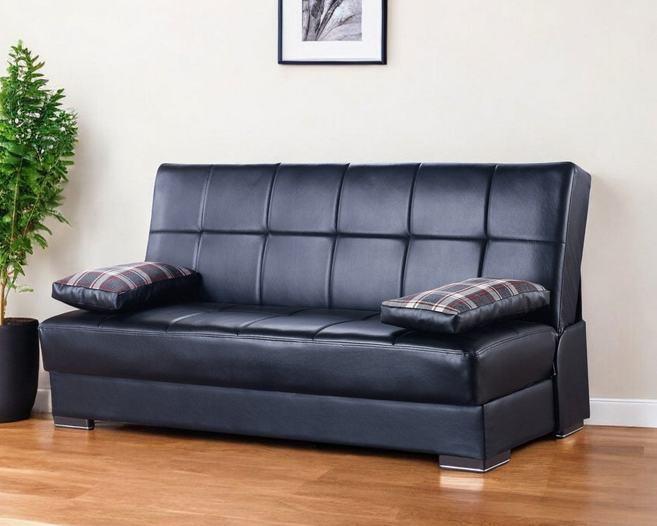 Faux Leather Sleeper Sofa And Toss Pillows With Brown Legs - Dark Brown