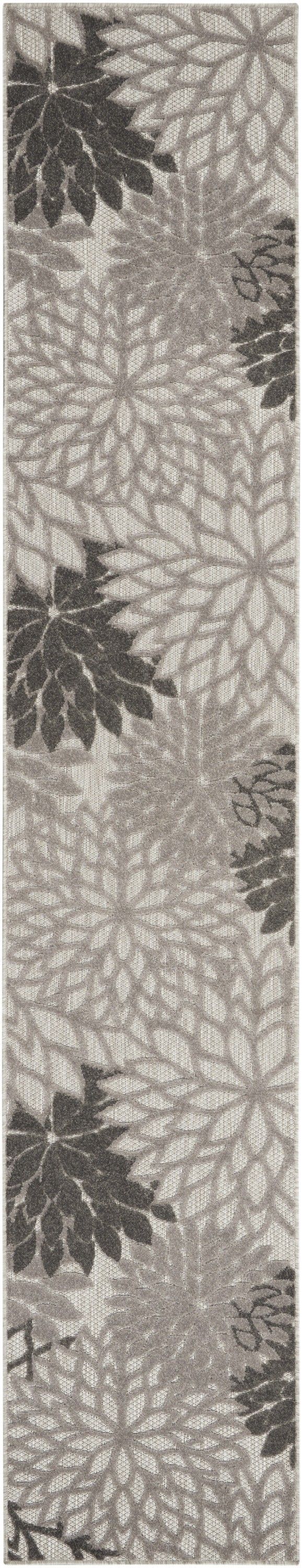 2' X 10' Floral Outdoor / Indoor Area Rug - Gray