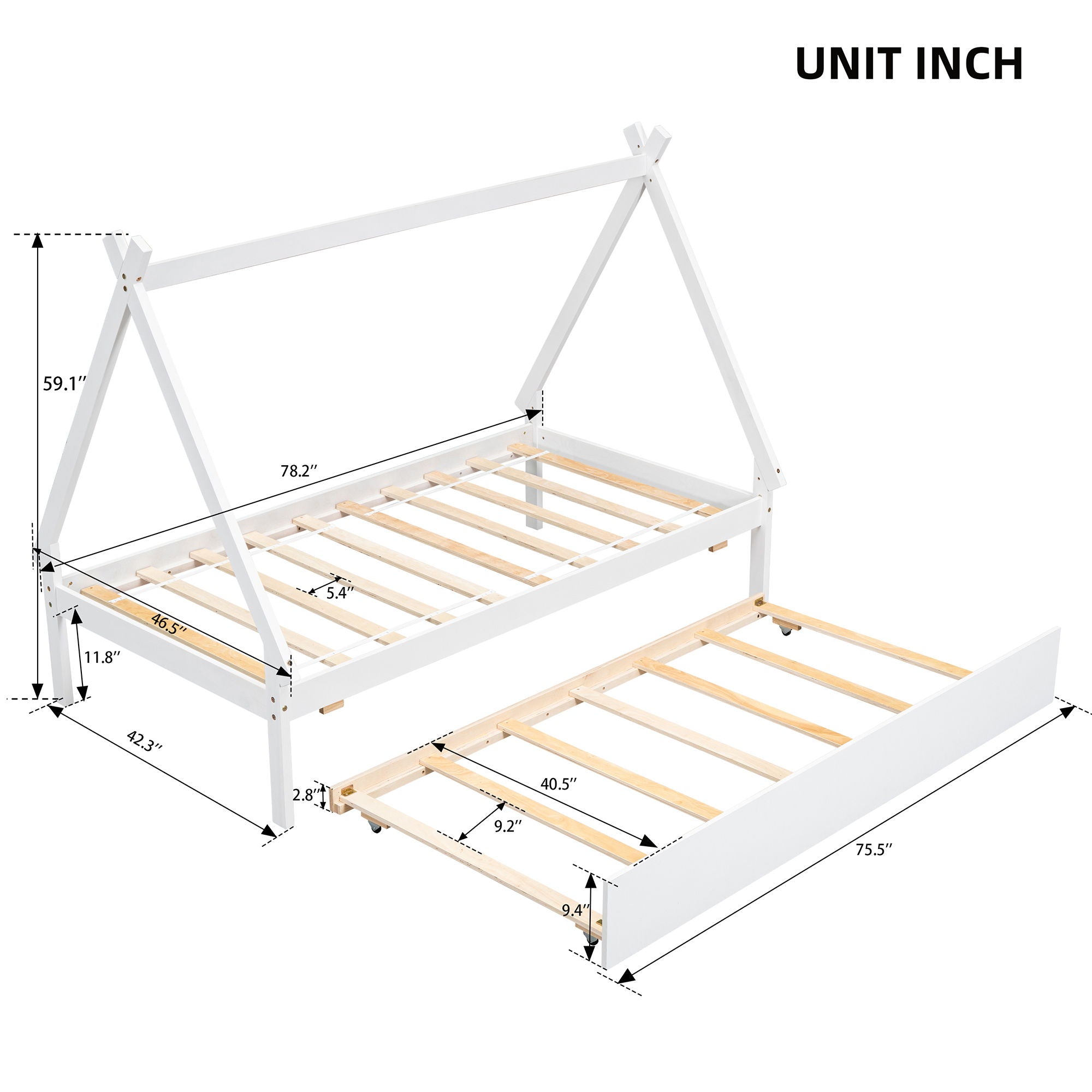 Tent Floor Bed, Teepee Bed, With Trundle