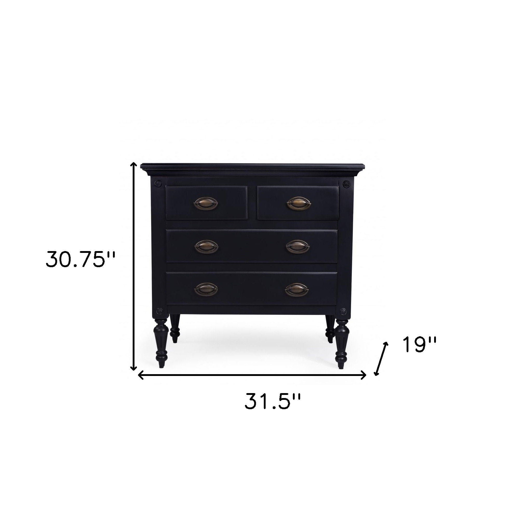 Solid Wood Four Drawer Gentlemans Chest - Black