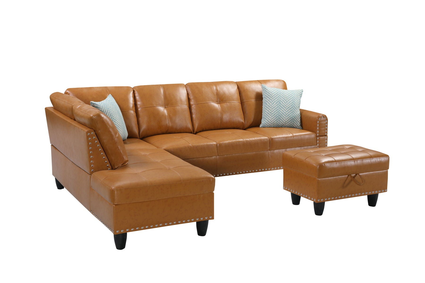 Irine - Faux Leather Sectional Sofa With Ottoman