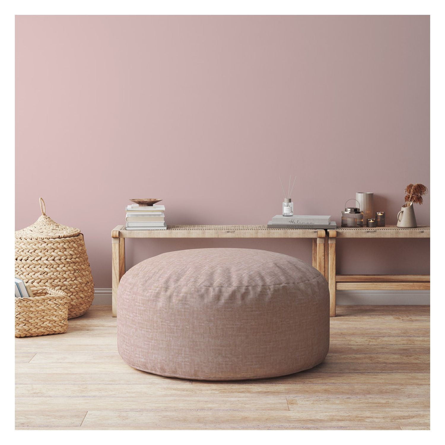 Cotton Round Pouf Cover - Pink