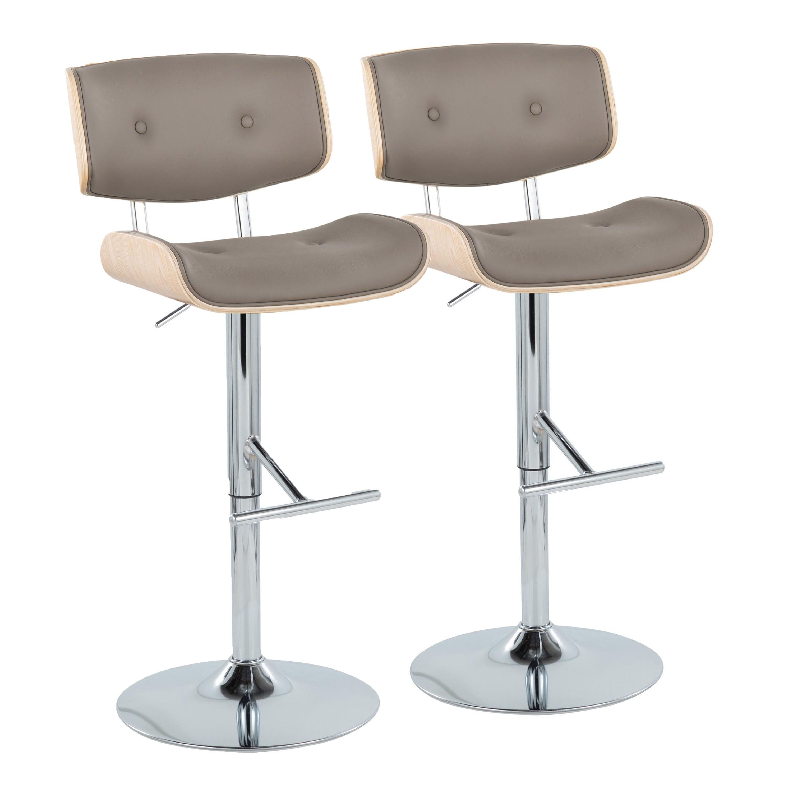 Lombardi - Contemporary Adjustable Barstool With Swivel With Straight T Footrest (Set of 2)