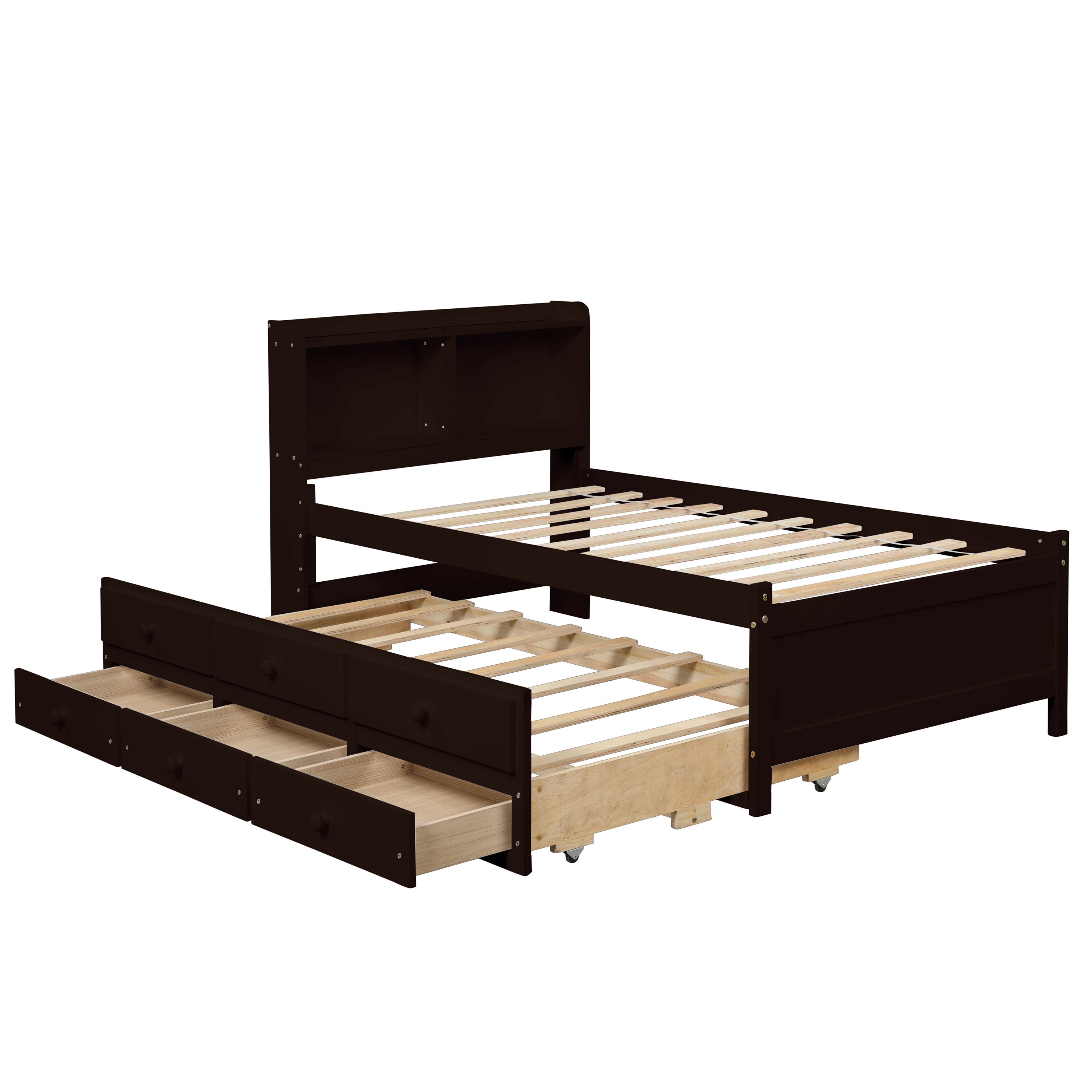 Bed With Bookcase, Twin Trundle, Drawers