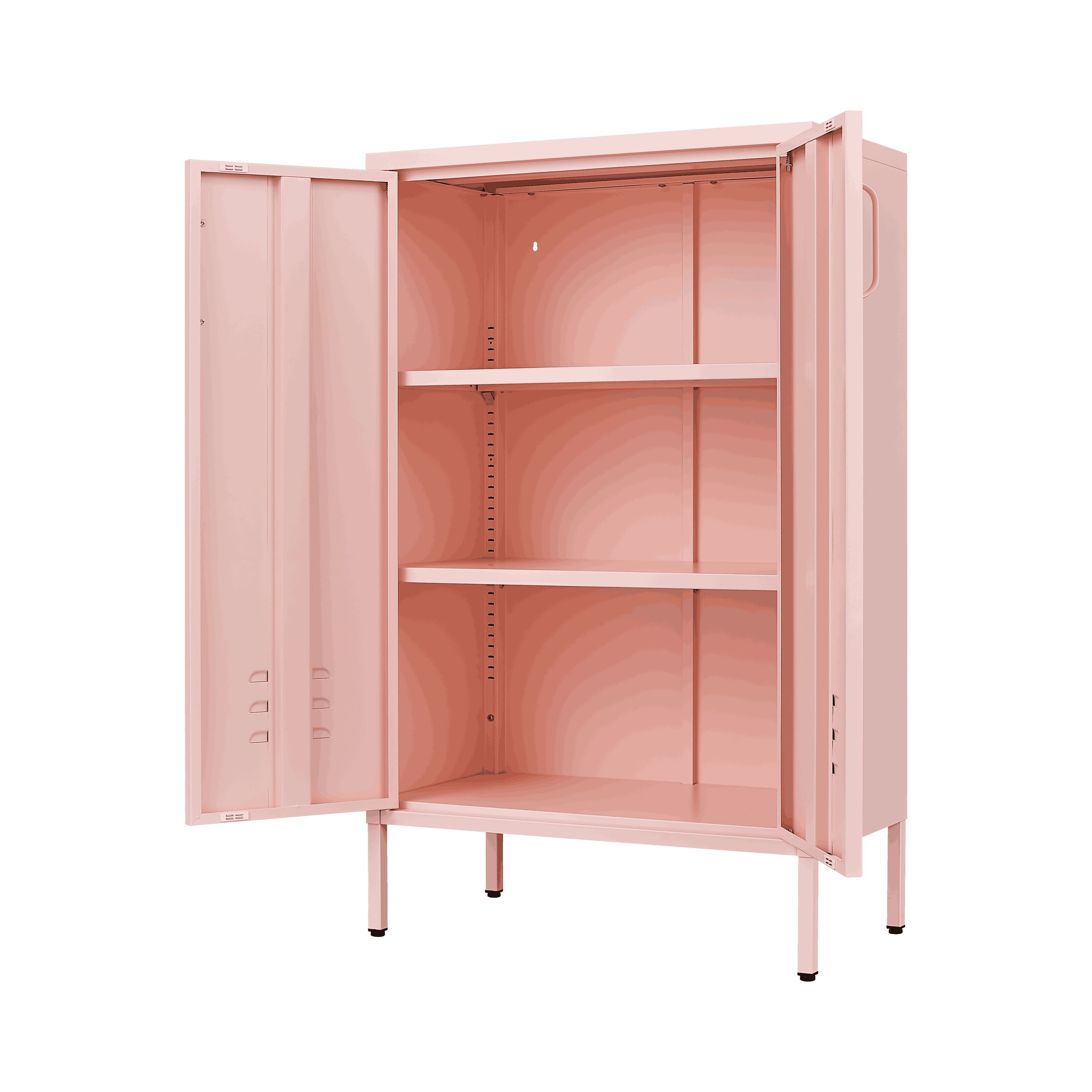 Pink Steel Double Door Cabinet With Handles, With Removable Dividers And Adjustable Height. Suitable For Living Room, Office, Bedroom, Study And Other Places - Pink