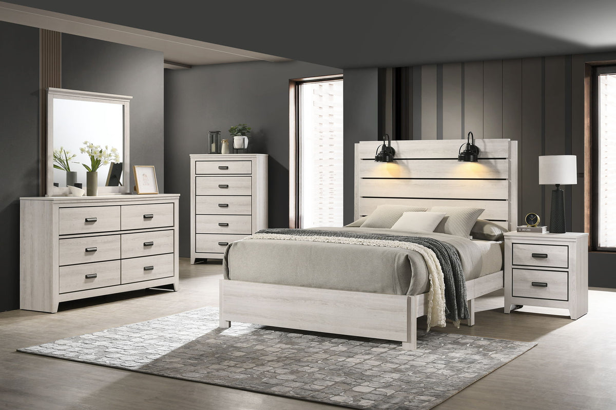 Carter - Bedroom Set - Brown White 5 Pc. Bed, Dresser, Mirror, Chest, Nightstand Full by Crown Mark | Bel Furniture