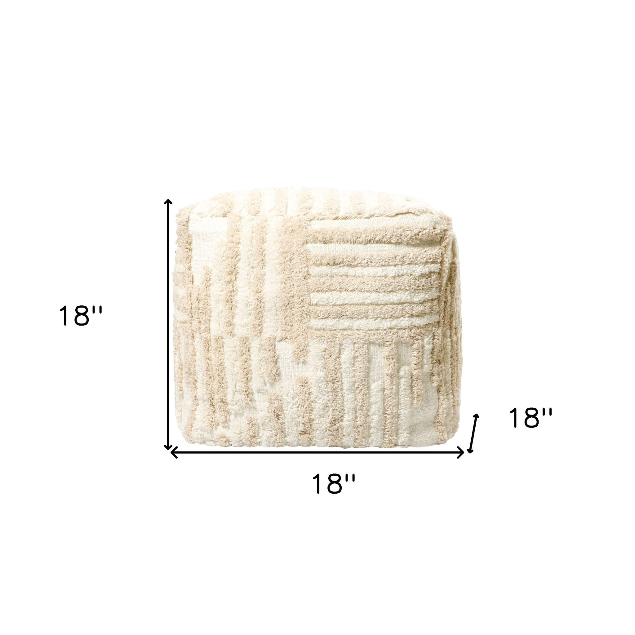 Cotton Cube Striped Pouf Ottoman - Beige