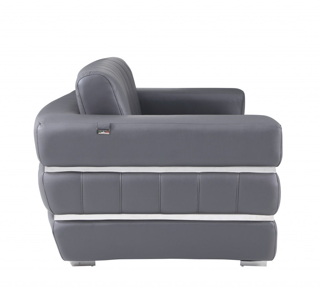 Italian Leather, Loveseat - Gray / Silver