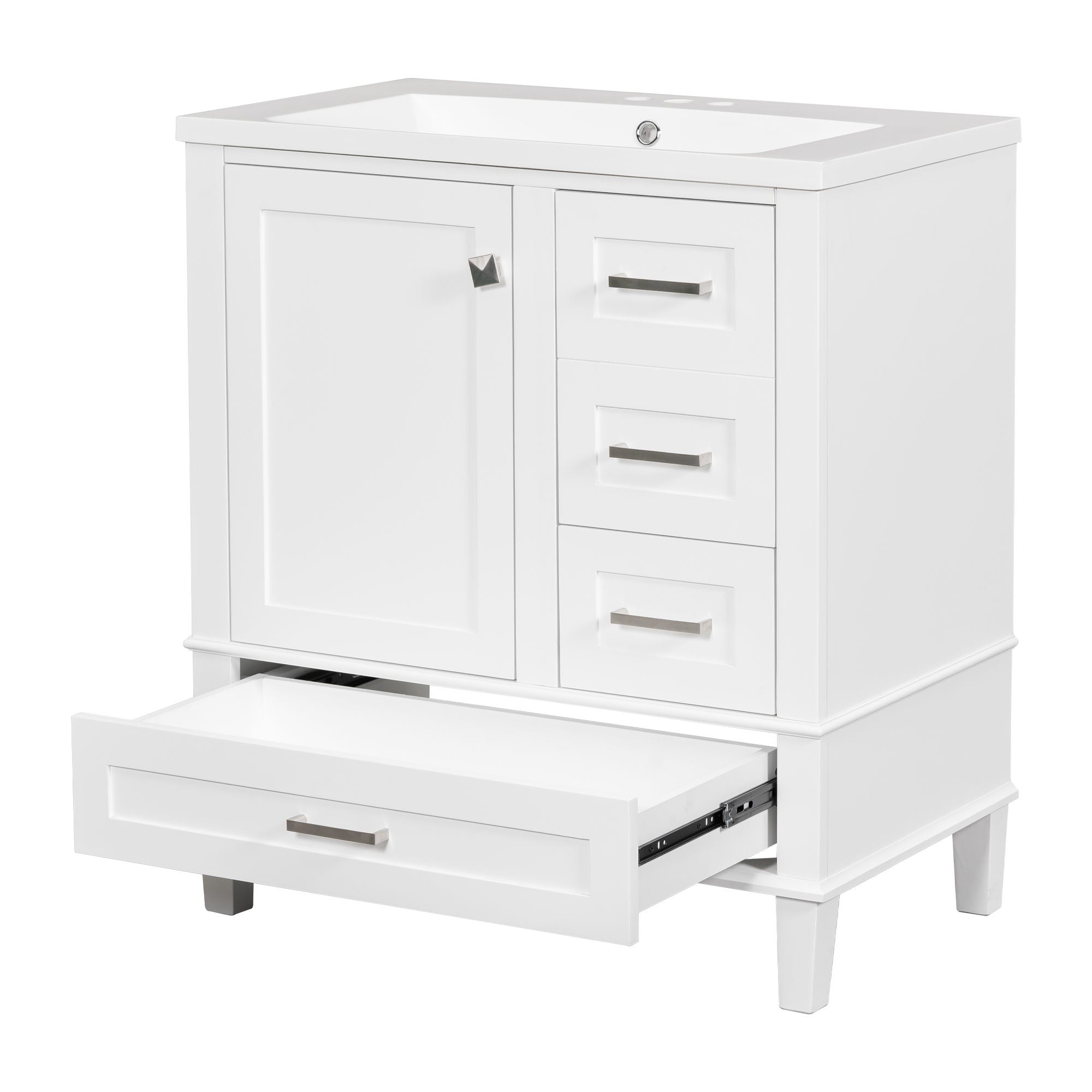 Bathroom Vanity, Modern Bathroom Cabinet With Sink Combo Set, Bathroom Storage Cabinet With A Soft Closing Door And 3 Drawers, Solid Wood Frame, Resin Basin