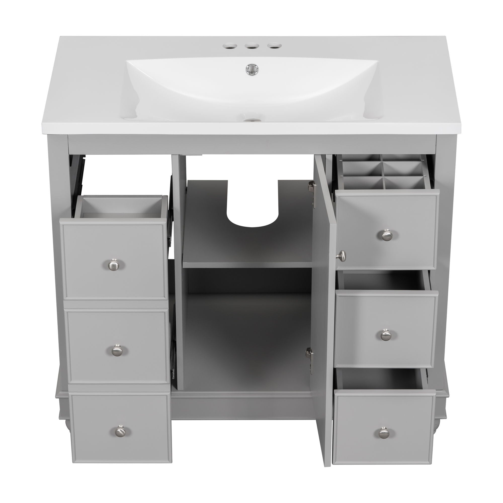 Contemporary Bathroom Vanity Cabinet, 4 Drawers & 1 Cabinet Door, Multipurpose Storage, Resin Integrated Sink, Adjustable Shelves, Solid Wood Frame With MDF