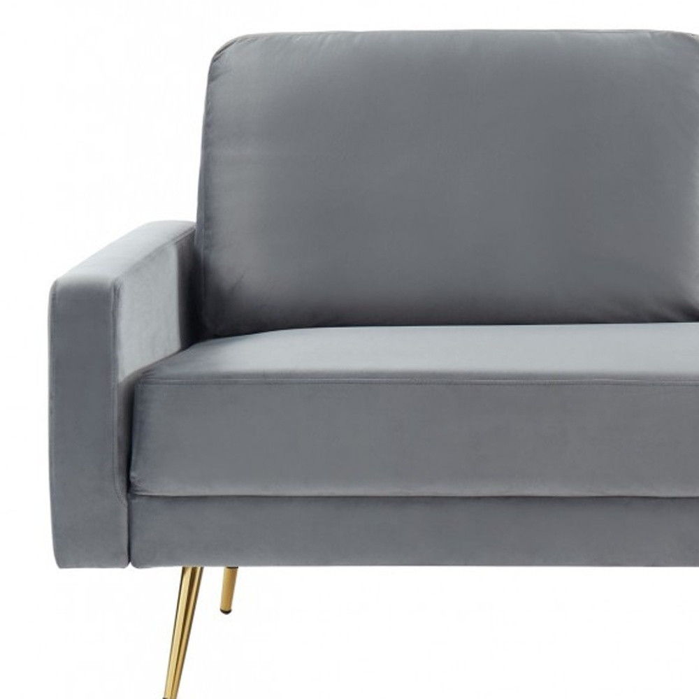 Velvet Sofa With Brass Legs - Gray