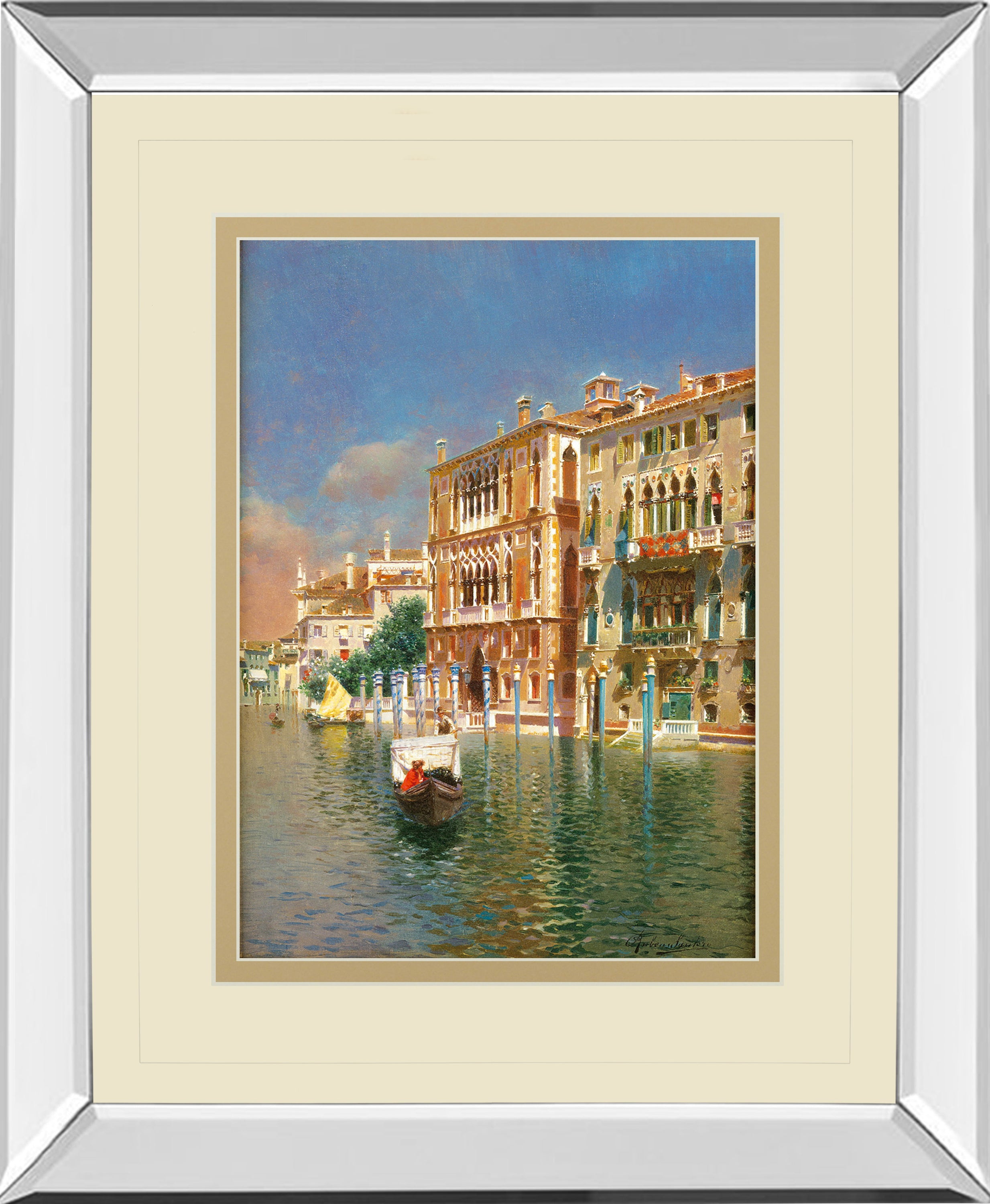 The Grand Canal, Venice By Rubens Santora - Mirror Framed Print Wall Art - Blue