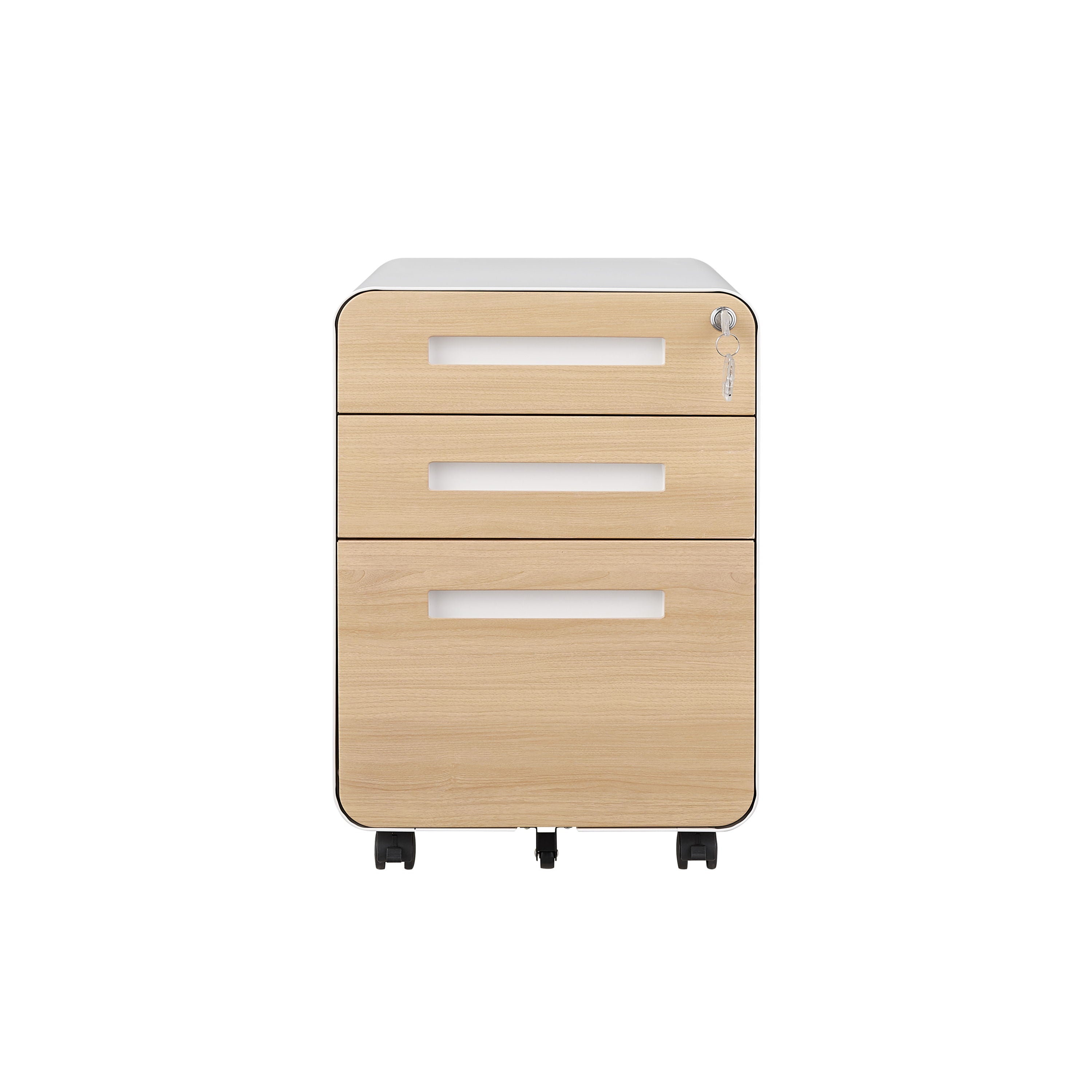 3 Drawer Mobile File Cabinet Under Desk Office, Simple Style Versatile Storage Cabinet For Legal / Letter / A4 Files, 5 Wheel Design Anti-Tilting Cold Rolled Steel Waterproof Moisture-Proof