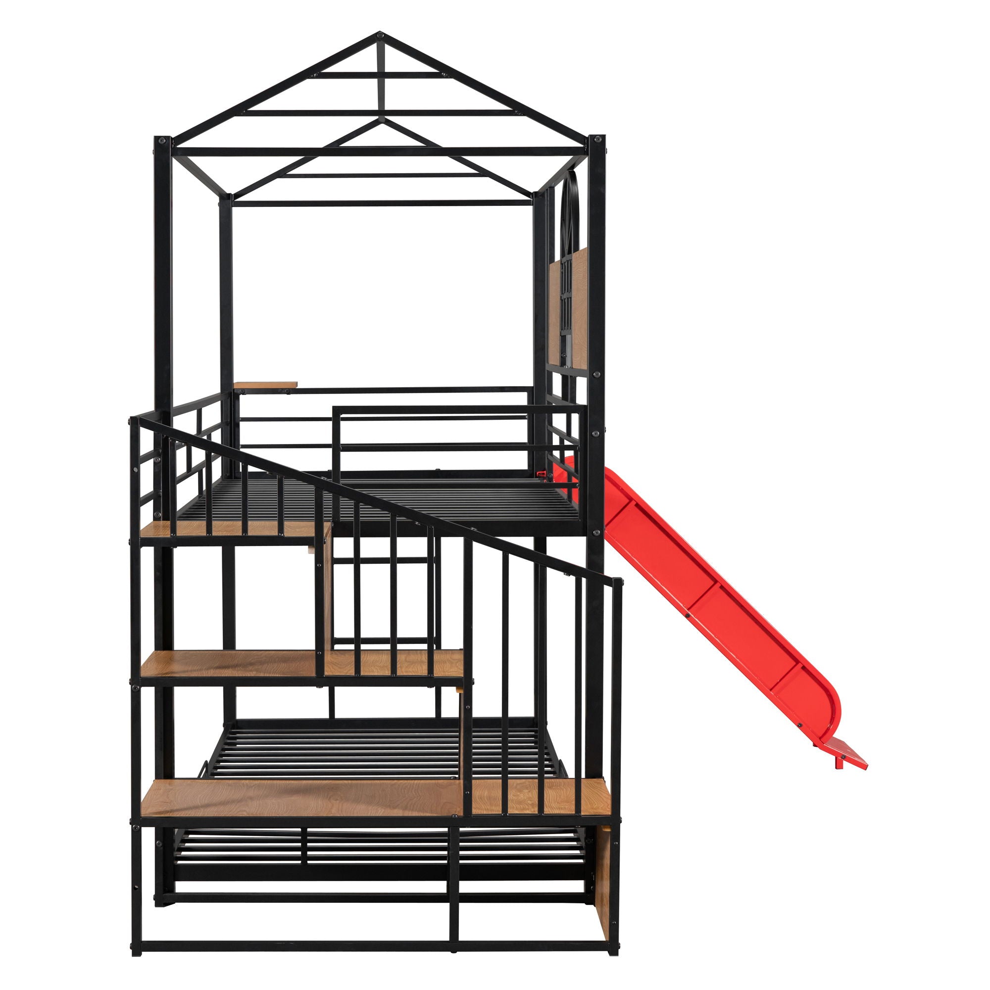 Metal Bunk Bed, Metal Housebed With Slide And Storage Stair