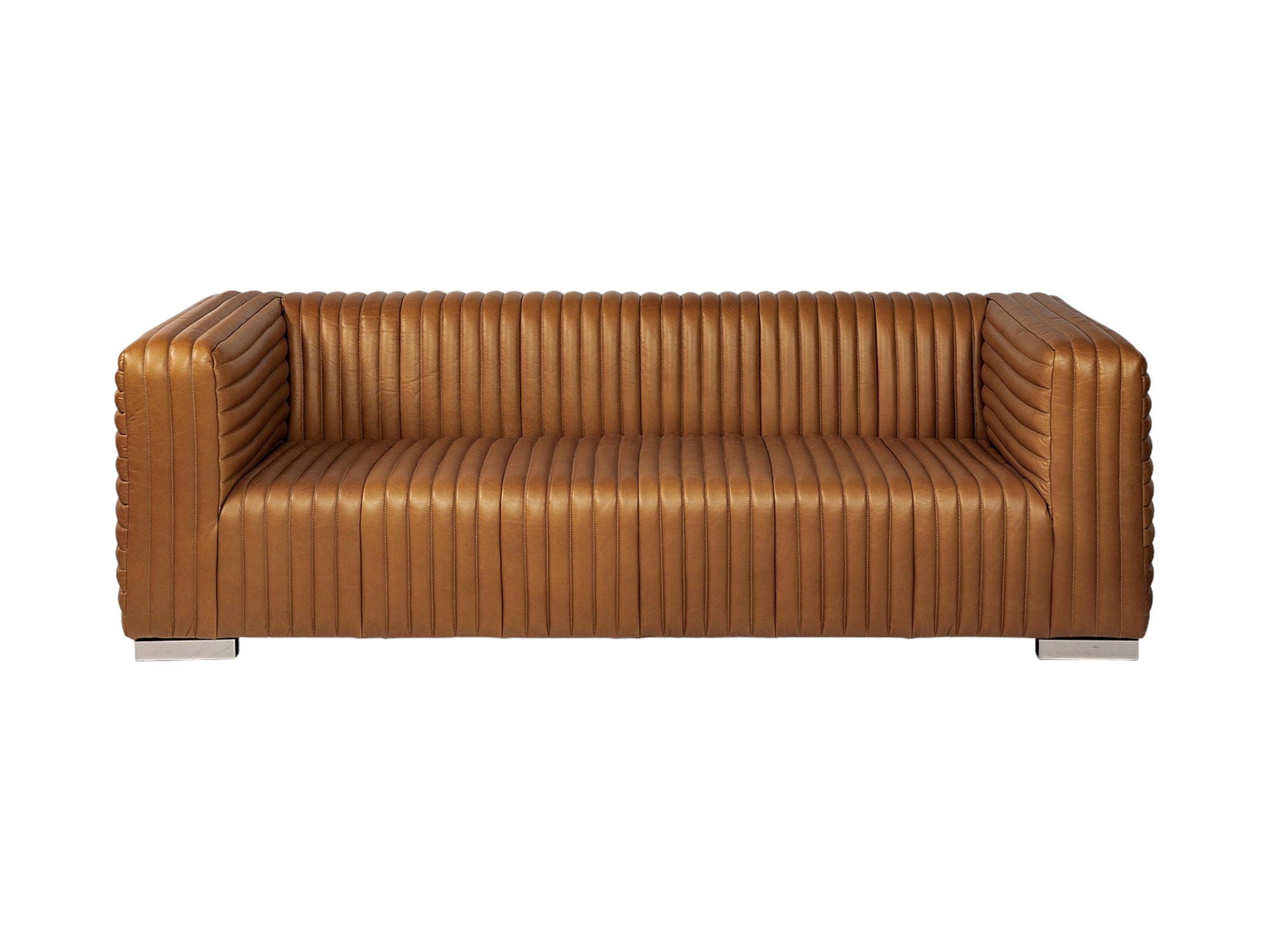 Leather Sofa With Silver Metallic Legs - Gold