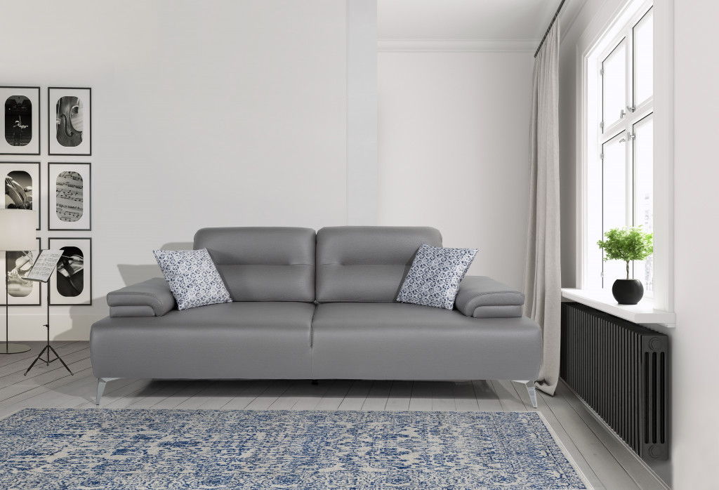 Leather Convertible Sofa And Toss Pillows With Silver Legs - Light Gray