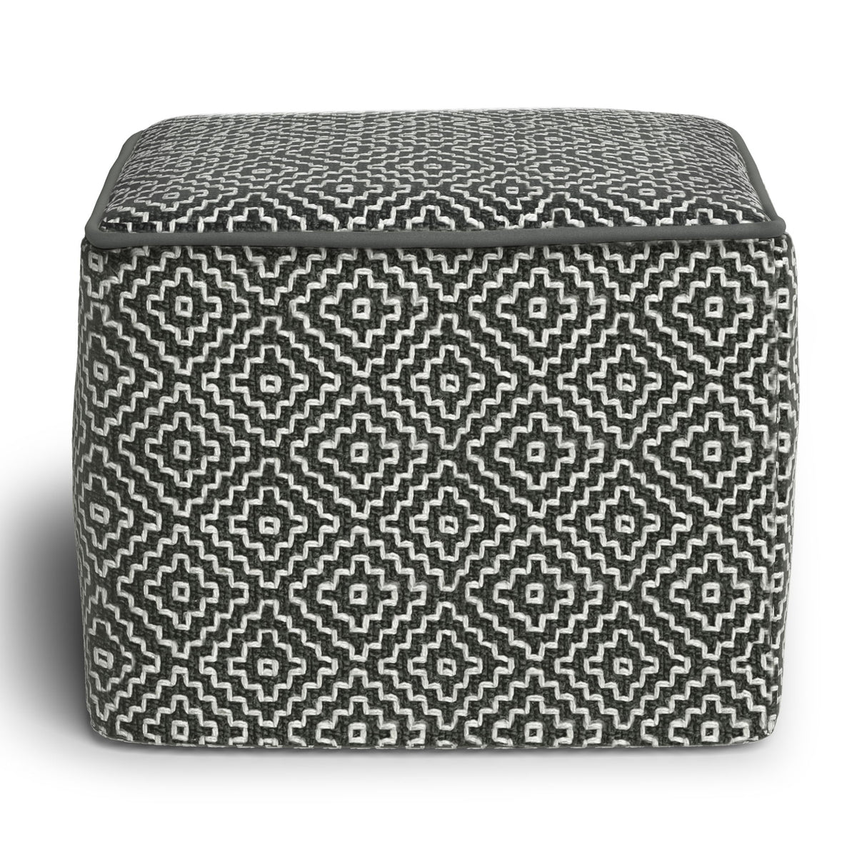 Briella - Square Woven Outdoor / Indoor Pouf - Gray / White