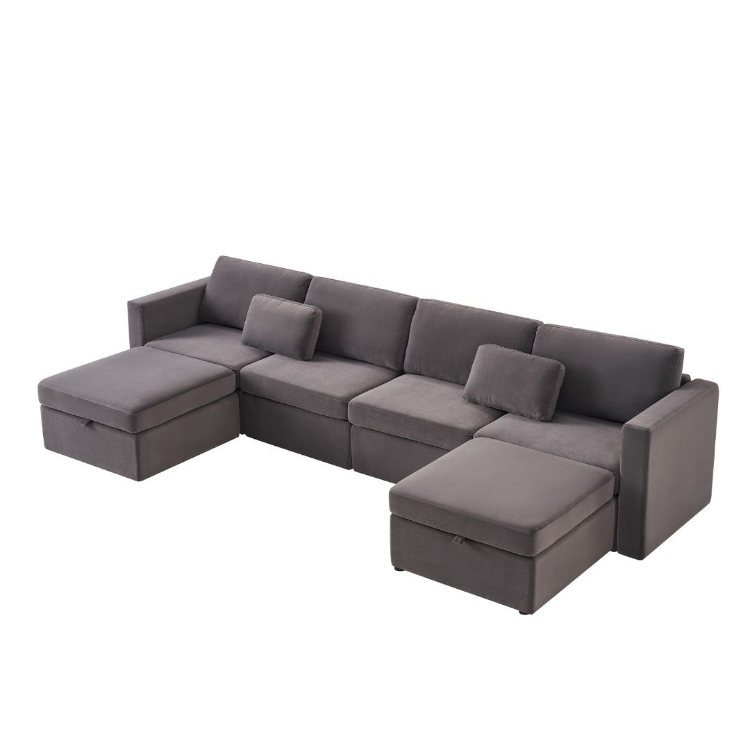 Modern Velvet Modular Sectional Sofa, Convertible Sofa Set With Pillows, Oversized Sectional Couches With Storage Ottomans For Living Room, Loft, Apartment, Office