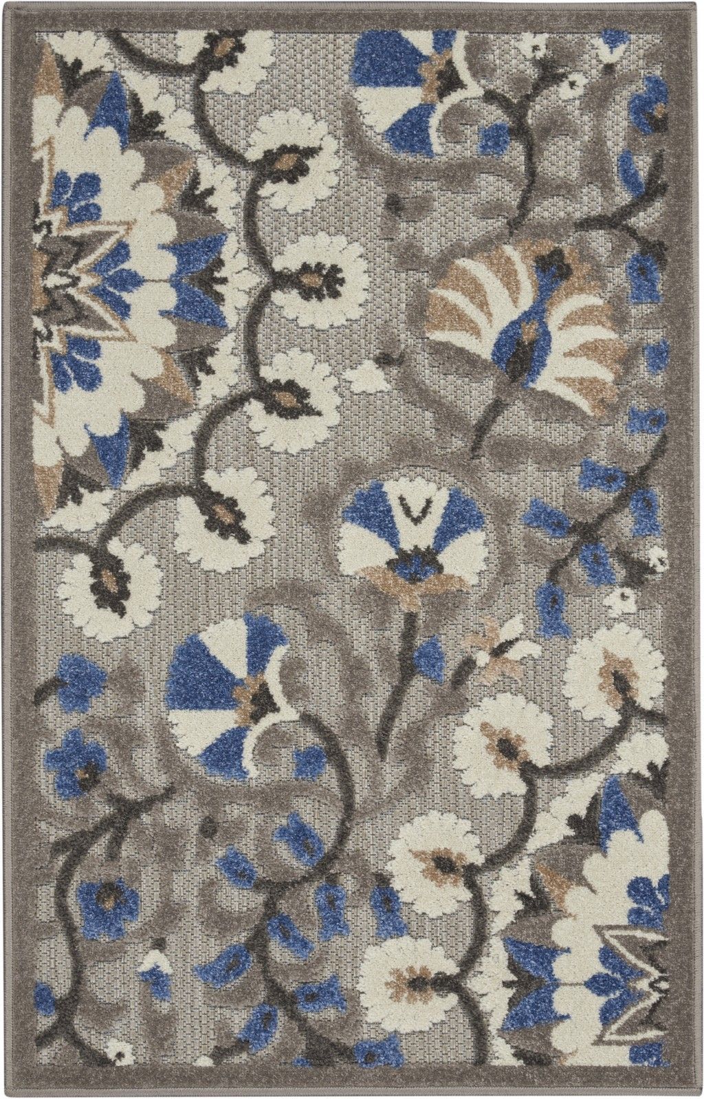 3' X 4' Floral Indoor & Outdoor Area Rug - Blue / Gray