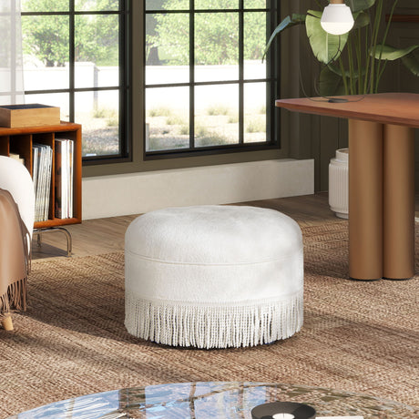 Yolanda - Round Upholstered Accent Ottoman - Almond White by Jennifer Taylor Home | Bel Furniture