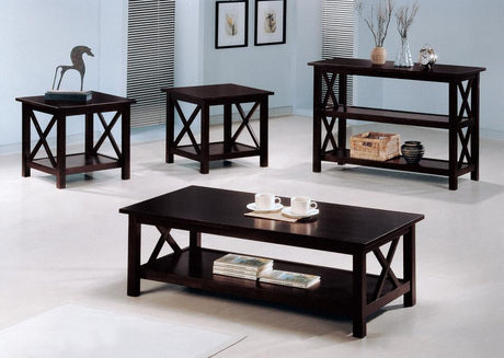 Rachelle - 3 Piece Rectangular Coffee Table Set - Deep Merlot by CoasterEssence | Bel Furniture